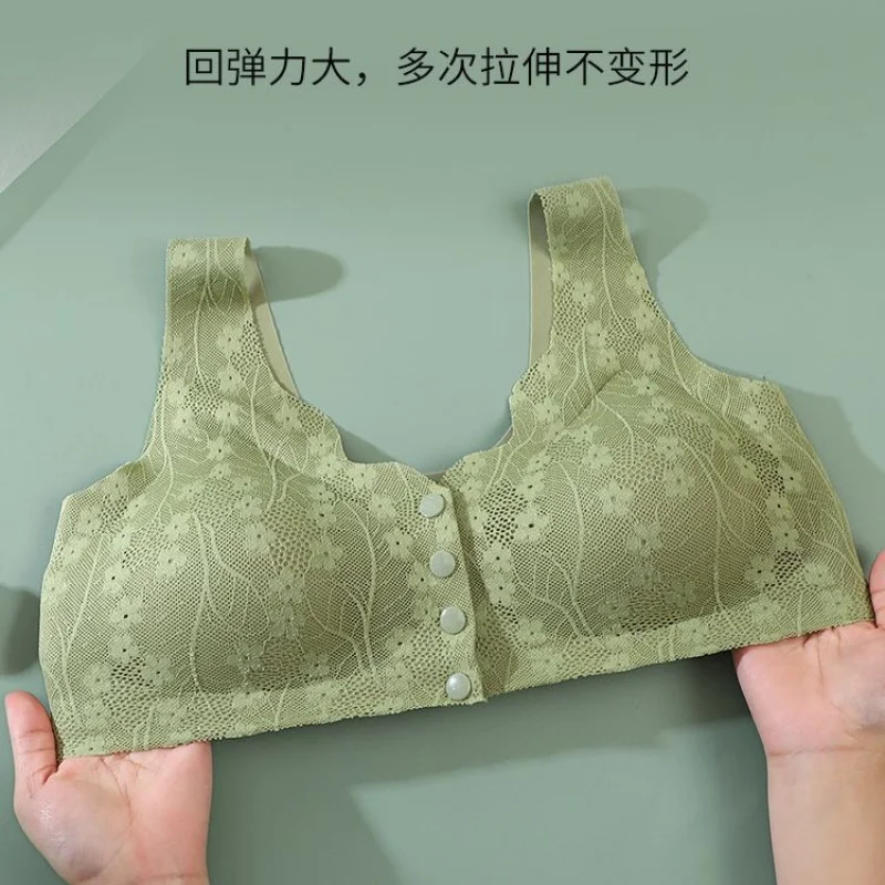 오픈 버클 레이스 흔적 없는 스틸 링 프리 브라를 입은 중년 및 노년층 엄마, 시대를 초월한 아이스 실크 섹시한 집결 속옷