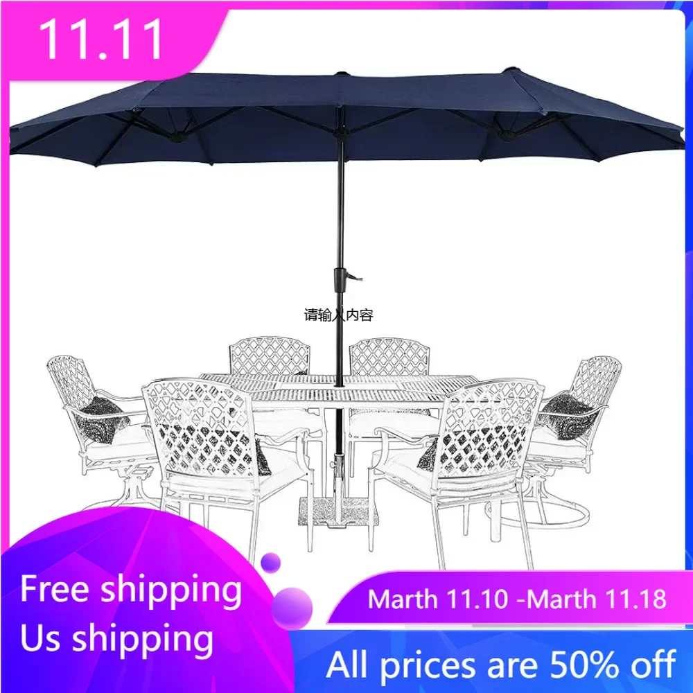 

Market Umbrella Double-Sided Twin Large Patio Umbrella With Crank Umbrellas and Terrace Bases Navy Blue Outdoor Furniture