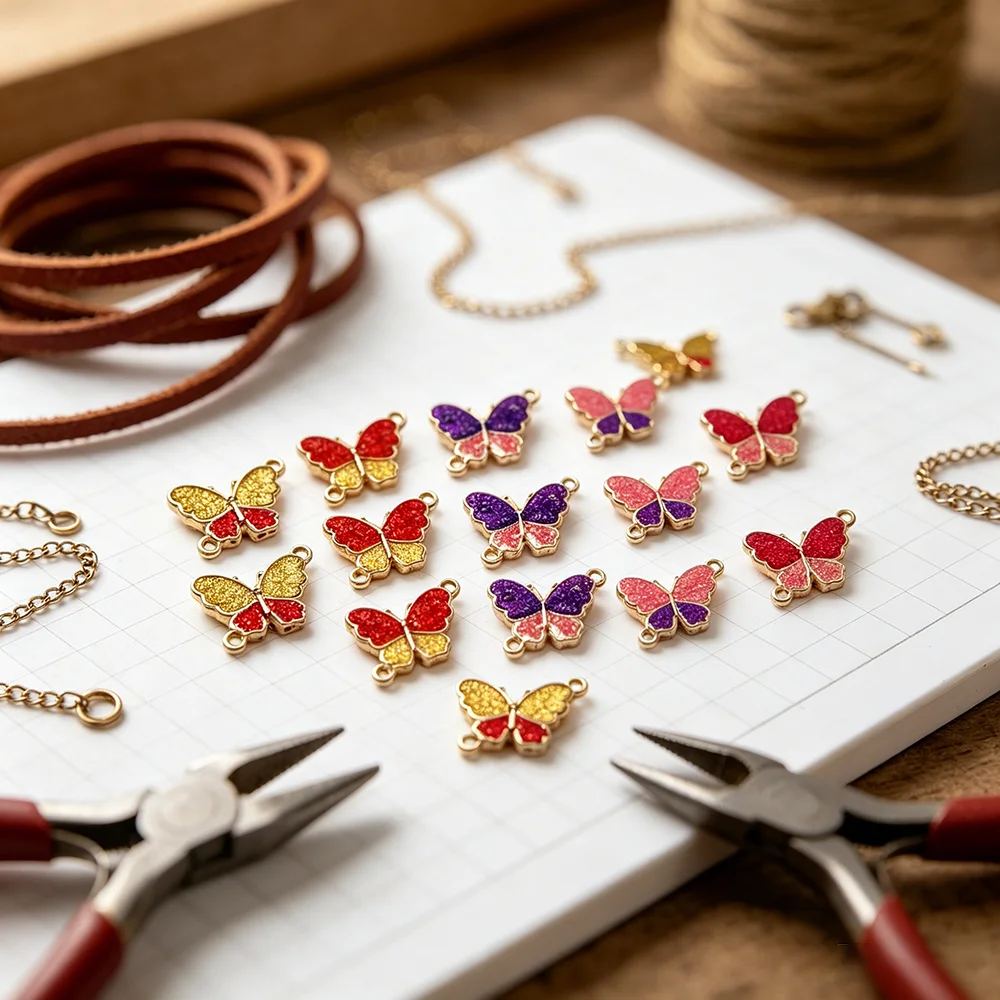 20 Pieces of Alloy Butterfly Double Hole Connection Pendant Drip Oil Jewelry Accessories Handmade DIY Bracelet Necklace Earrings