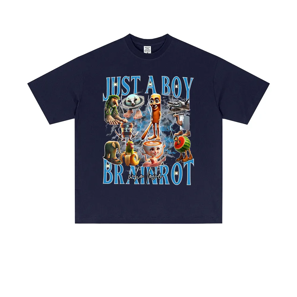 تي شيرت Just A Boy Br Ainr Ot مضحك ميمي تي شيرت إيطالي Brainrot Brr Brr Patapim Tralalero Tralala Bombardiro Crocodilo تي شيرت للجنسين