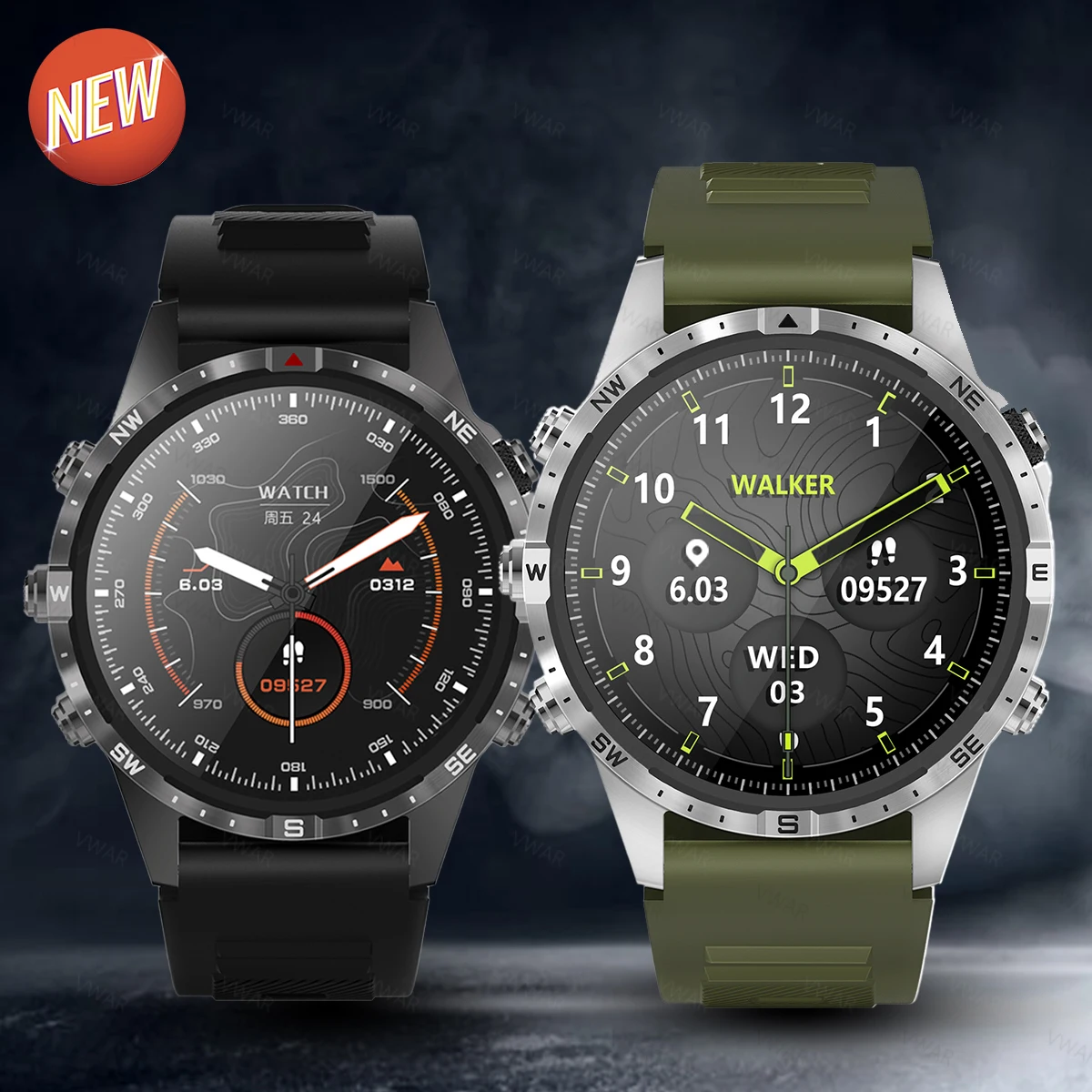 2025 NEW VWAR Business Smart Watch with 5 Buttons Men Rugged Smartwatch Compass Bluetooth Call 100+ Sport Modes NFC GPS Route