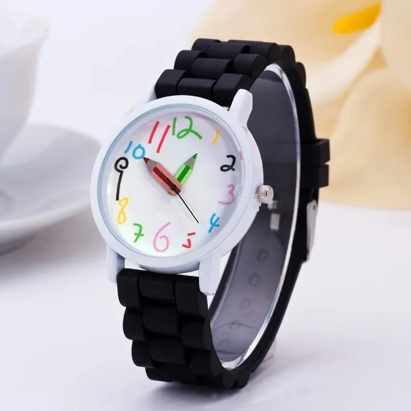 Children's Quartz Watch Pencil Shaped Silicone Tape Simple Design Kids Timepiece