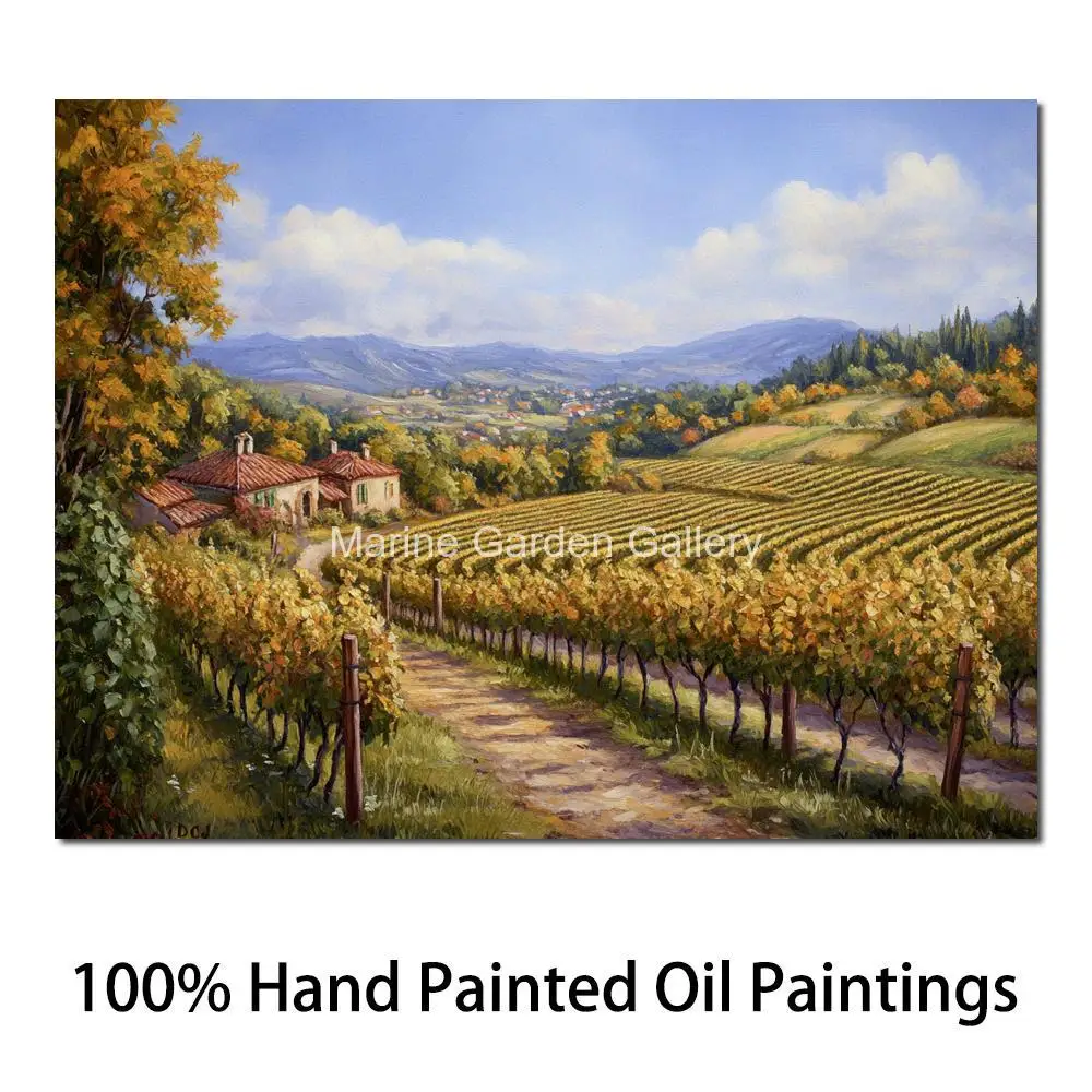 

Landscape Canvas Art Wall Picture Handmade Oil Painting Vineyard Hill Contemporary Artwork Home Office Hotel Modern Decor Large