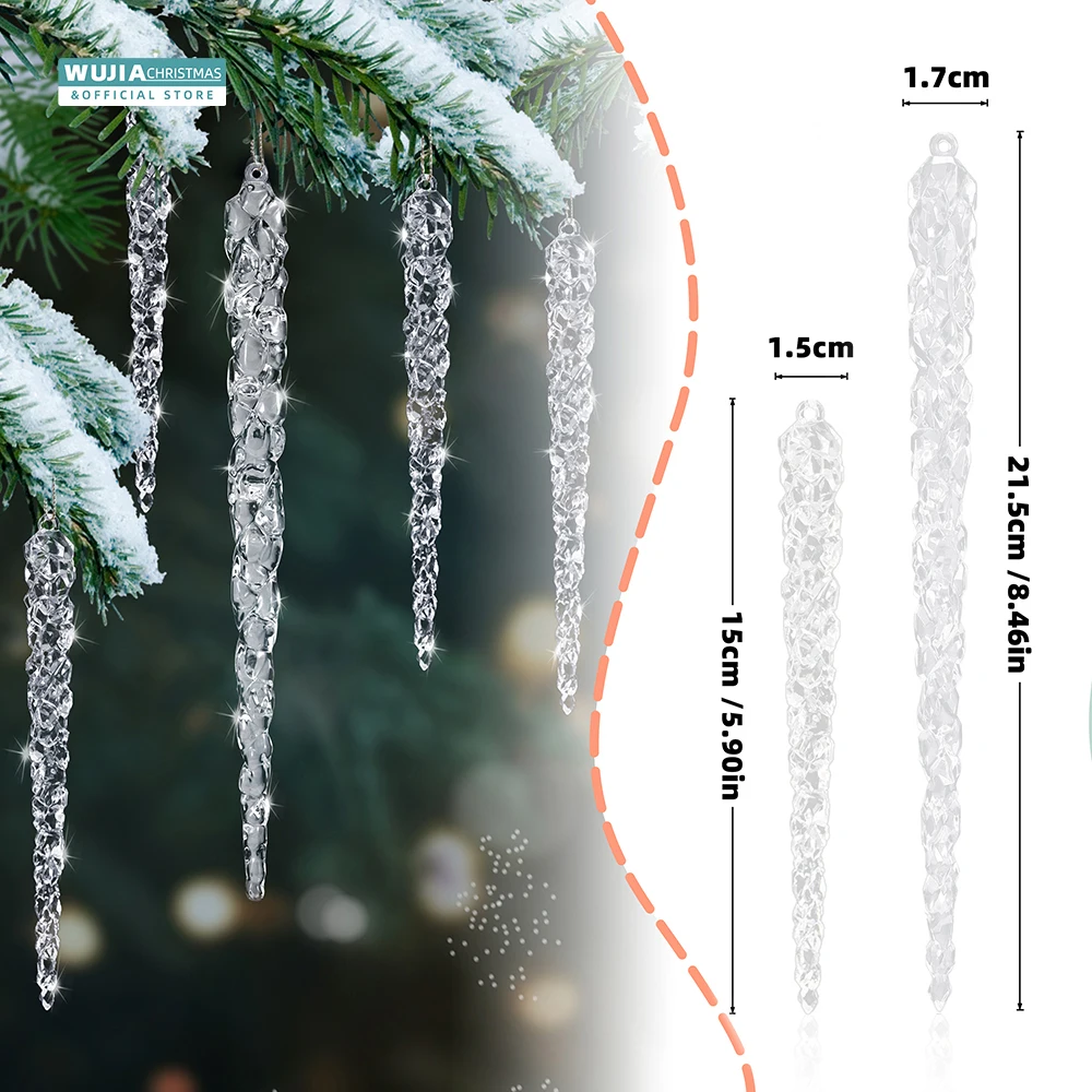 10pcs New Year Simulation Icicles Pendants Christmas Tree Hanging Acrylic Fake Ice Winter Holiday Party Supplies Navidad 15/21cm