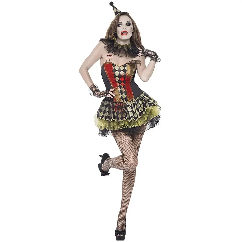 

Halloween Horror Bloody Evil Murderer Circus Clown Role Play Costume Stage Performance Crazy Naughty Monster Fancy Dress