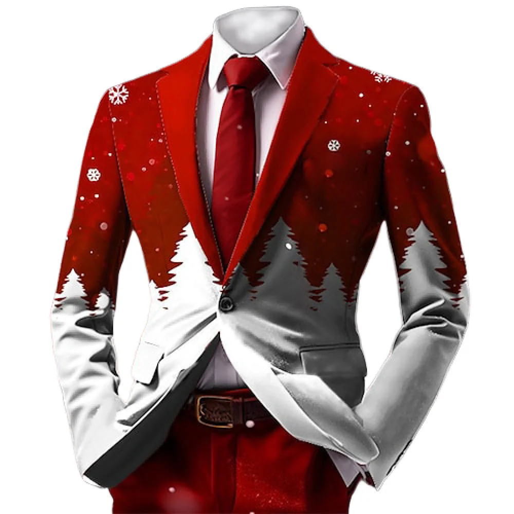 Christmas Snowflake Men Suit Blazer 3D Fun Xmas Printed Men Personality Long Sleeve Jacket New Year Fashion Party Coat with Tie