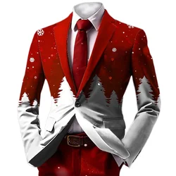 Christmas Snowflake Men Suit Blazer 3D Fun Xmas Printed Men Personality Long Sleeve Jacket New Year Fashion Party Coat