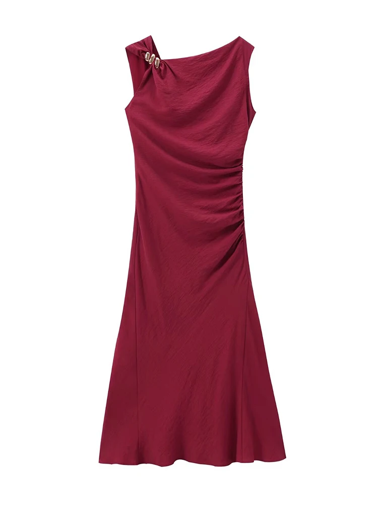 TRAF Fashion Golden Appliques Dresses Women 2024 Summer Slim Sexy Party Dress Casual Ladies Highstreet Robes
