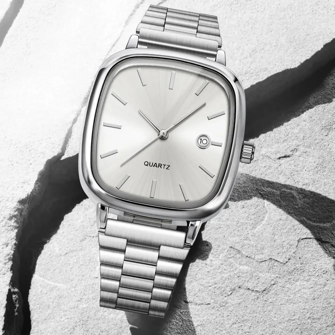 Высокое качество, минималистичные квадратные модные часы, деловые мужские металлические часы с цепочкой из нержавеющей стали, многосценные часы с календарем для пригородных поездок