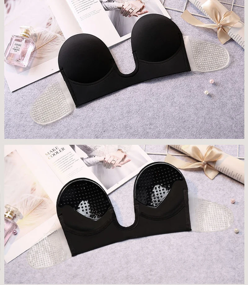 Strapless Bras Invisible Push Up Bra Silicone Brassiere Deep U Underwear Dress Wedding Party Sticky Self-adhesive Nipple Covers