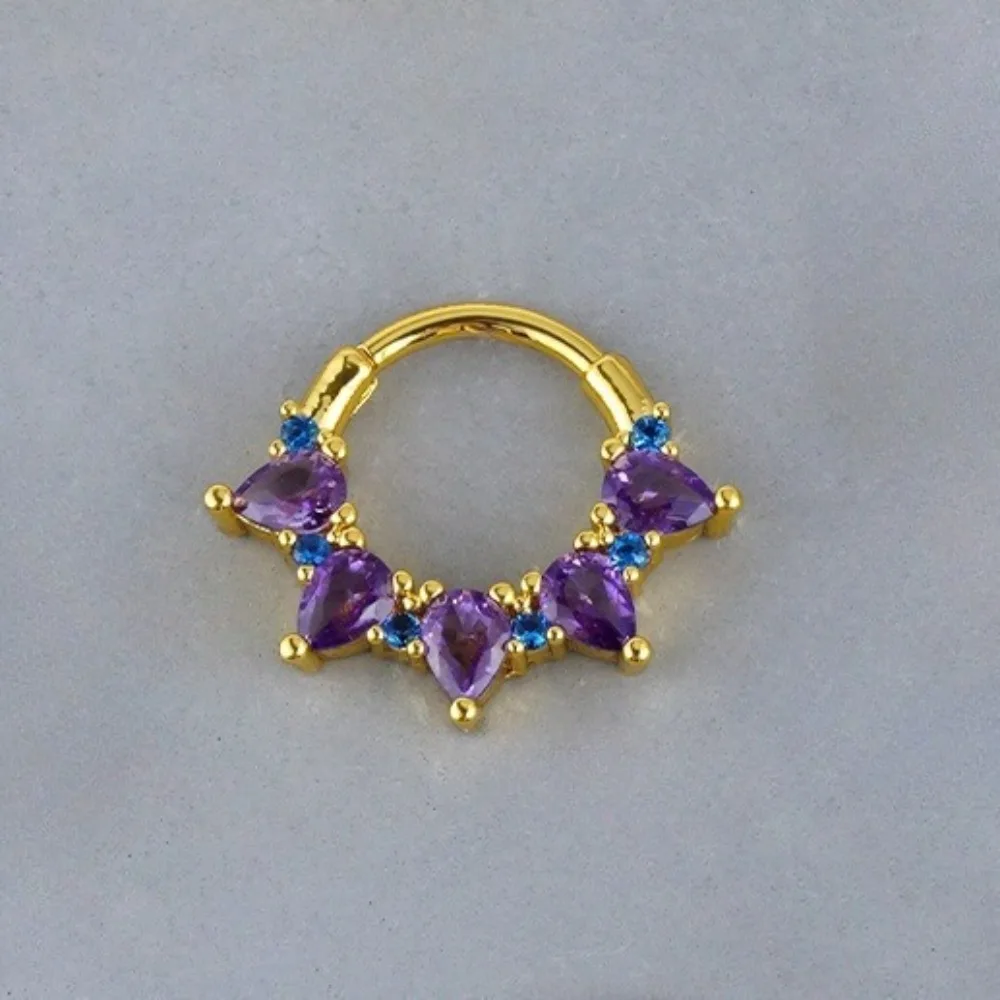 1 STÜCK 316L Edelstahl 16G Nasenring eingelegt mit farbigem Zirkon geschlossenem Ring Nasenring Körperpiercing Ohrring Schmuck 10 mm – Detail 6