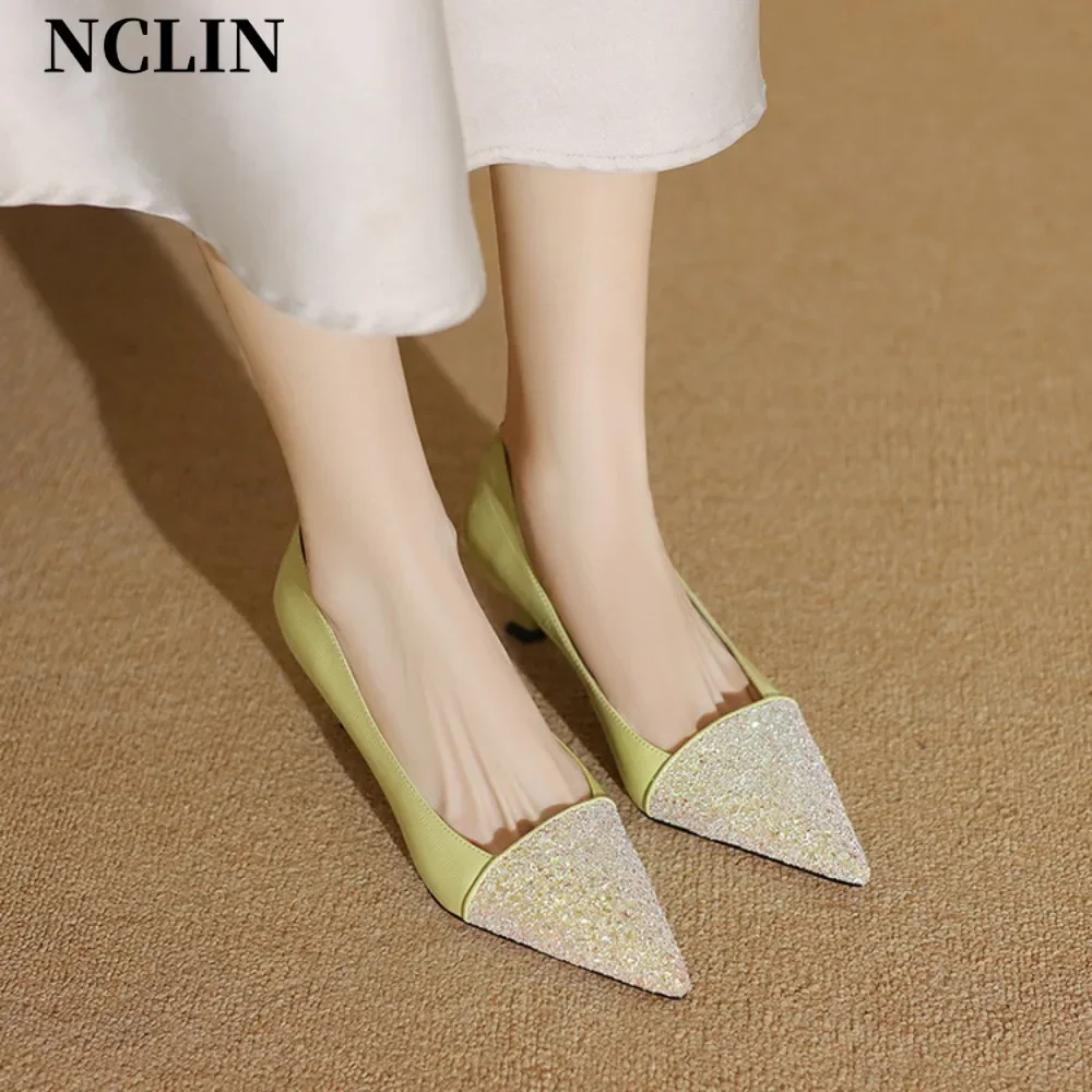 

New Solid Color Pumps Women High Heel Shoes Female Fashion Patent Leather Sexy Pointed Toe Thin Heel Wedding Shoes Size 40