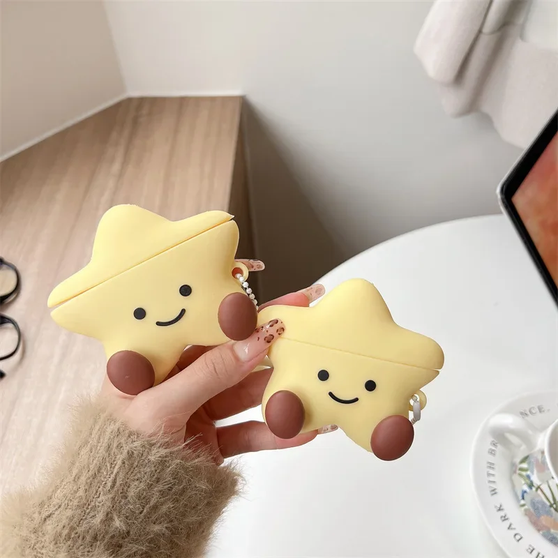 Cute Silicone Star Case para AirPods, Bluetooth Earbuds, caixa de carregamento, capa protetora para AirPods 4, 1, 2, 3 Pro, Pro2