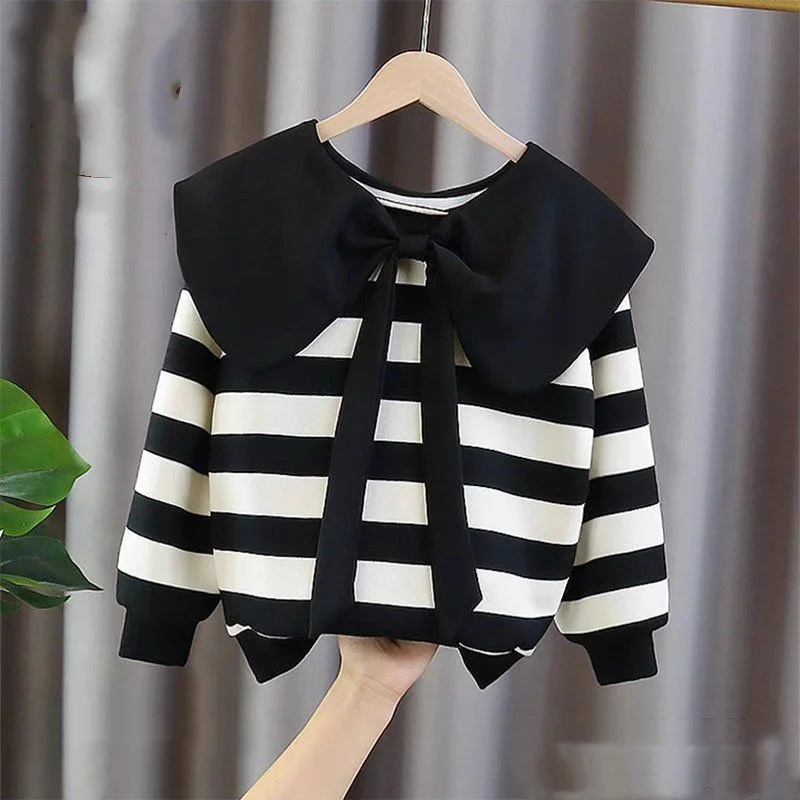 2023 Spring and Autumn Fashion New Elegant Children's Clothing Fashion Round Neck Long Sleeve Casual Versatile Stripe Pullover