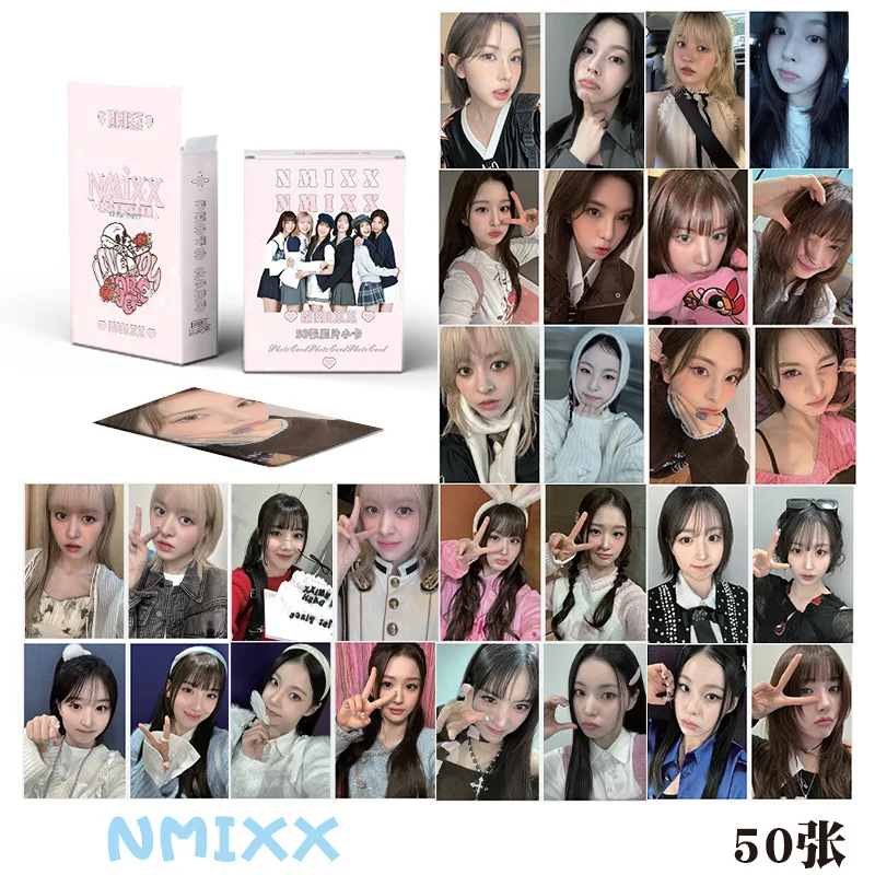 

50pcs/Set NMIXX Laser Boxed Card LILY JIWOO 3inch Fillet Corner LOMO Cards Korean Style Postcards KYUJIN Fans Collecton Gift