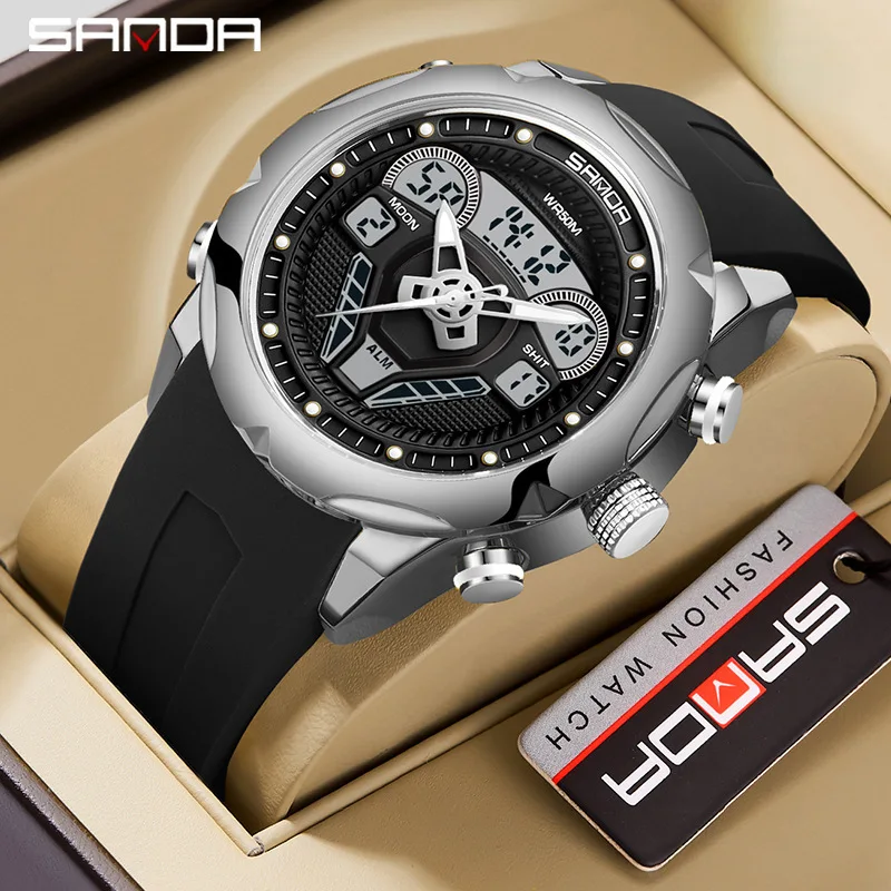 Free Shipping OUTLETSSanda Popular Steel Belt Electronic Outdoor Sports Fashion Korean Men's Watch