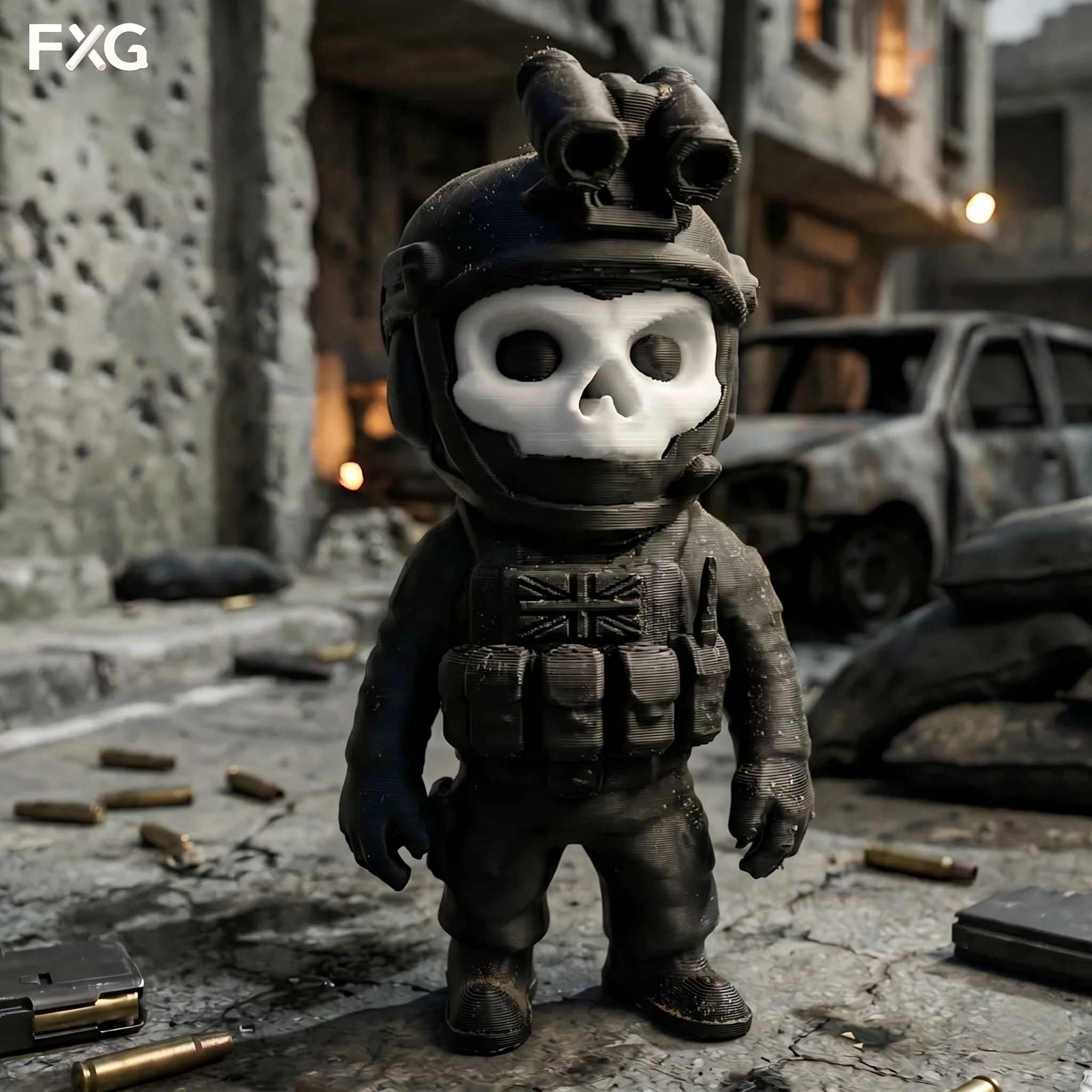 Tactical Skull Trooper Figurine Ornament, Military Style Desk Decor Accent, Chibi Tactical Soldier Sculpture, Hardcore Tactical