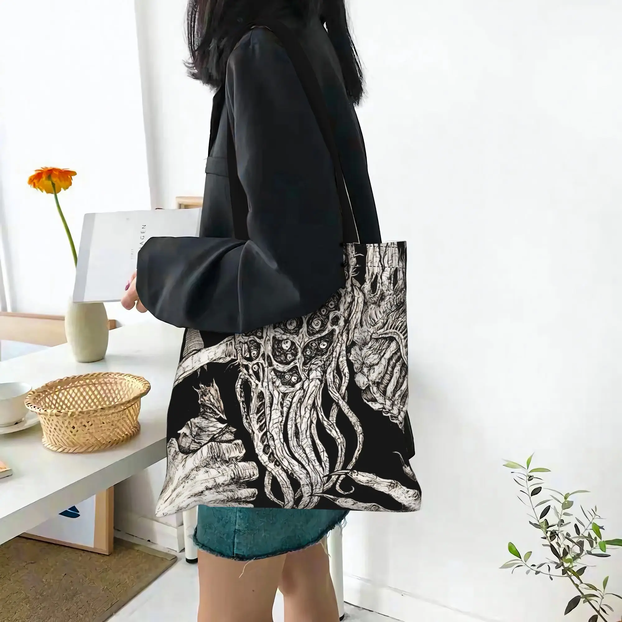 Bloodborne Vintage Gothic Hunter Canvas Woman Tote Bag for Shopping Travel Outdoor Heavy Duty Shoulder Handbag view 5