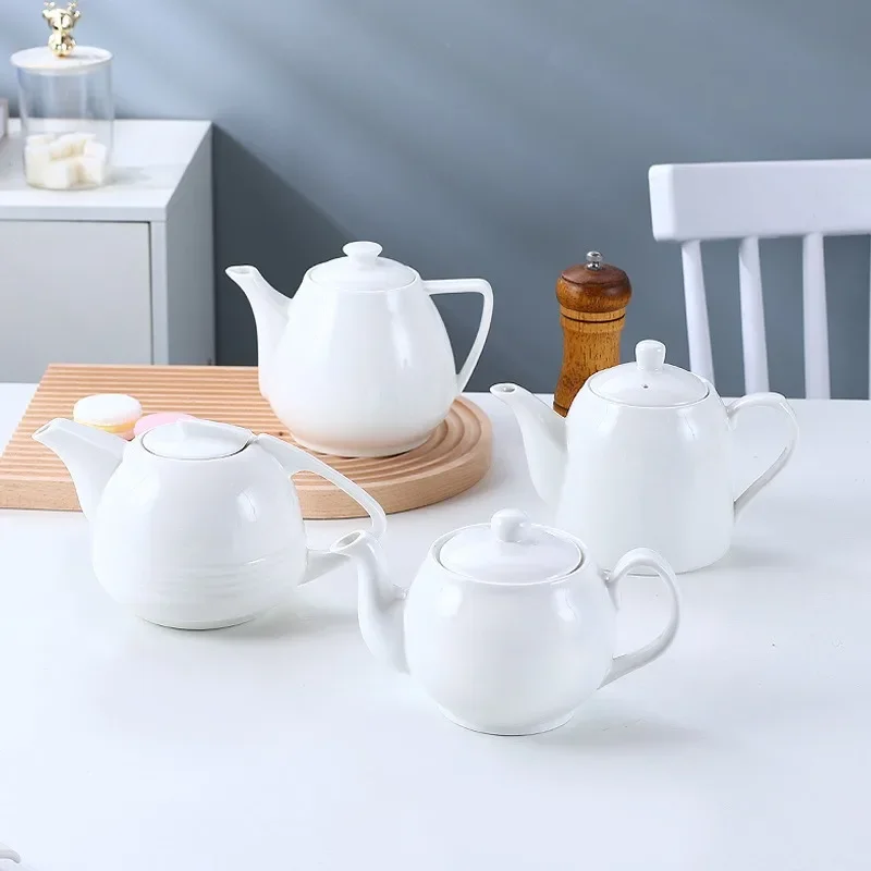 European Ceramic Pure White Coffee Pot Porcelain Cold Kettle Restaurant Household Large Capacity Teapot Drinkware Bar Supplies