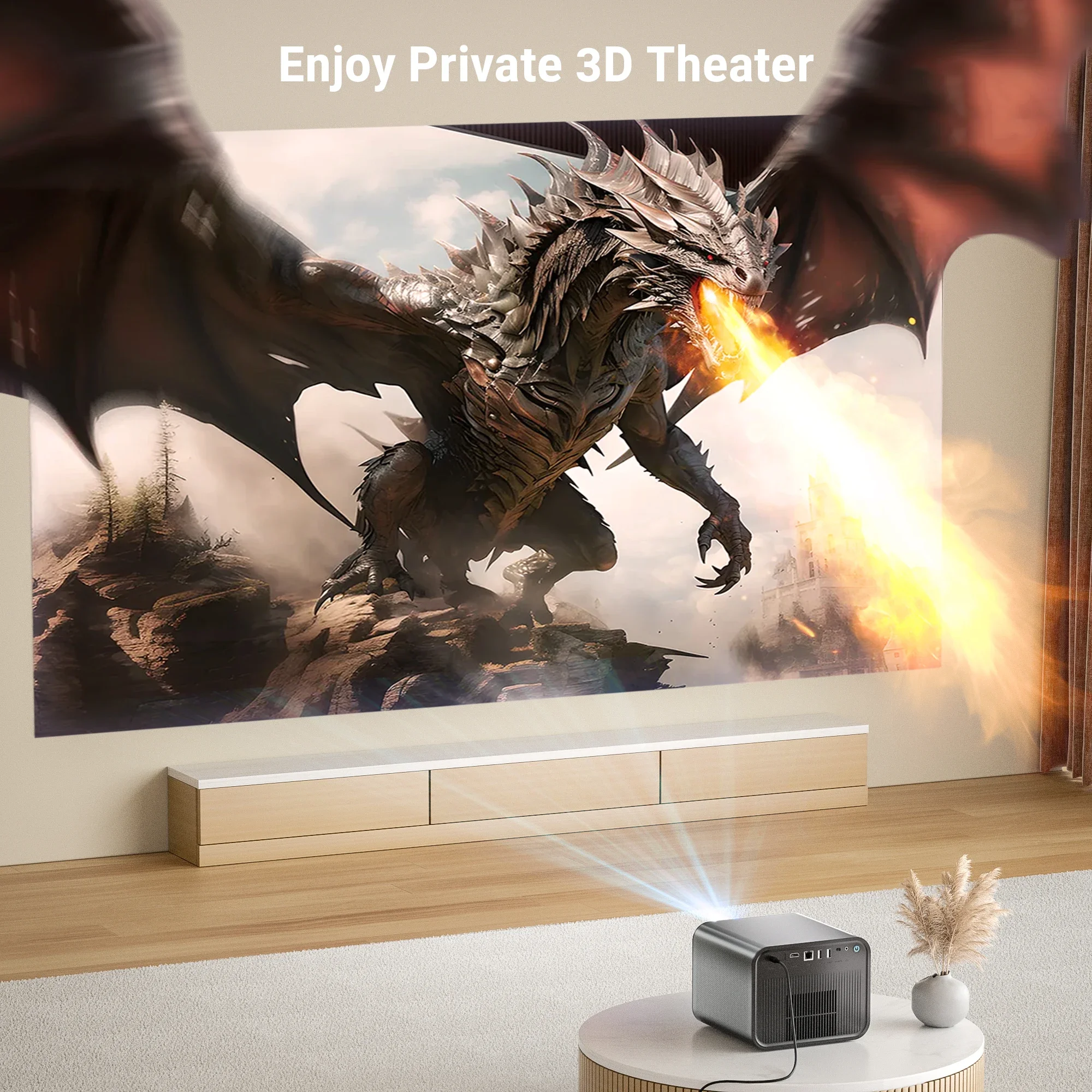 

Free Sample For Distributor] BYINTEK R90 Max 2200 Lumens Portable DLP Karaoke Projector 1080P Home Theater Projector With Base
