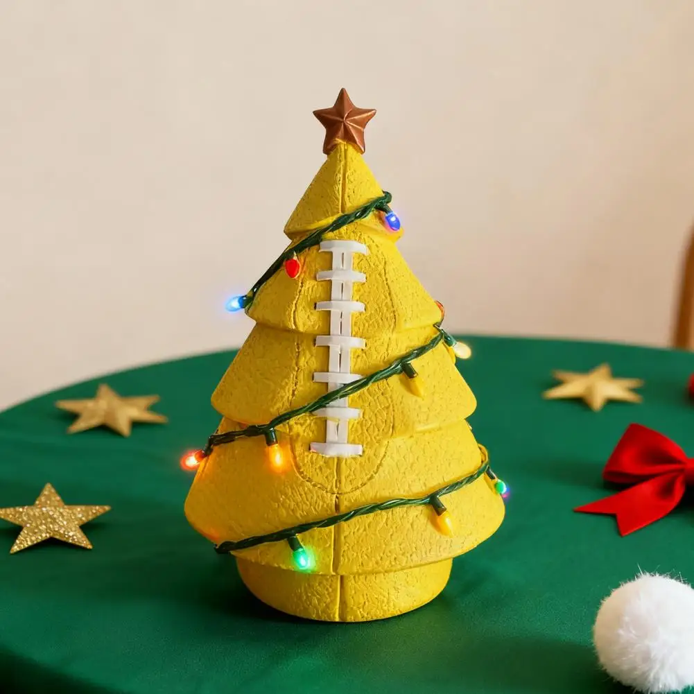 

Unique Design Christmas Tree Handcrafted Sports Ball Inspired Christmas Tree Figurine with Faux Leather Base Golden Star Topper