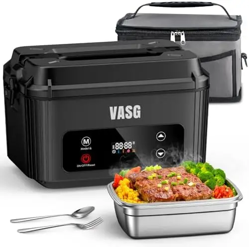 

VASG 2026 Cordless Heated Lunch Box, 5.1-Cup, 360° Rapid Heat, 12000mAh, LCD Timer, Portable Food Warmer