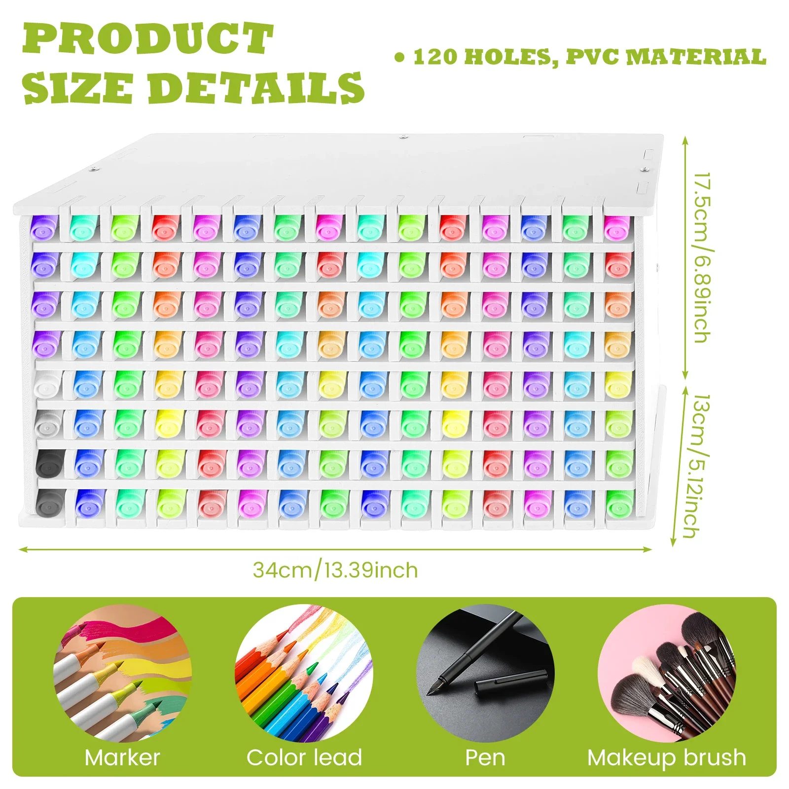 120 Slots Marker Pencil Storage Rack Large Capacity Desktop Marker Organizer Colored Pencil Stationery Store Pencil Holder image 6