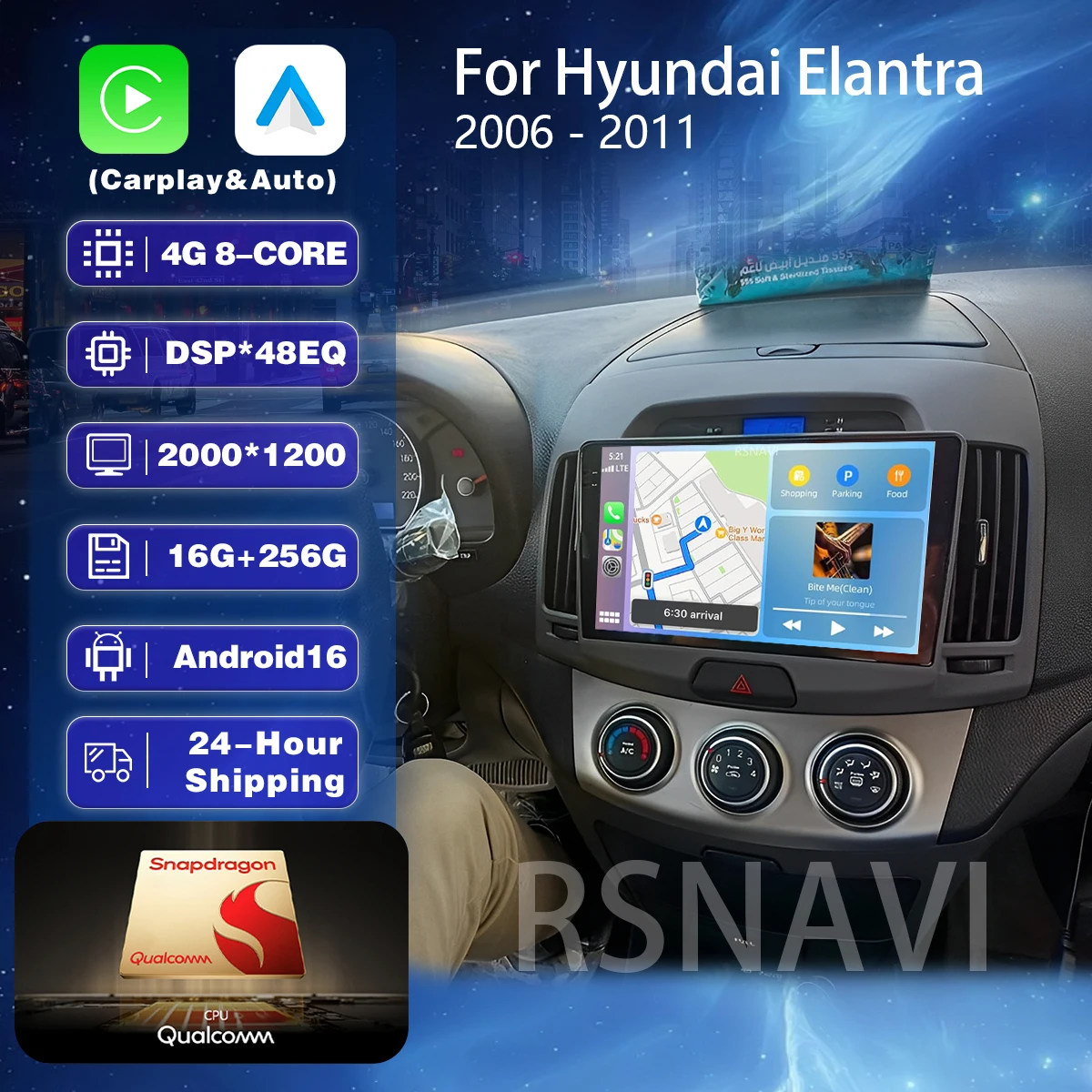 Android 16 Carplay Auto 2K Bildschirm Autoradio Multimedia-Player für Hyundai Elantra 4 HD 2006-2012 Autoradio Stereo 2din Head Unit