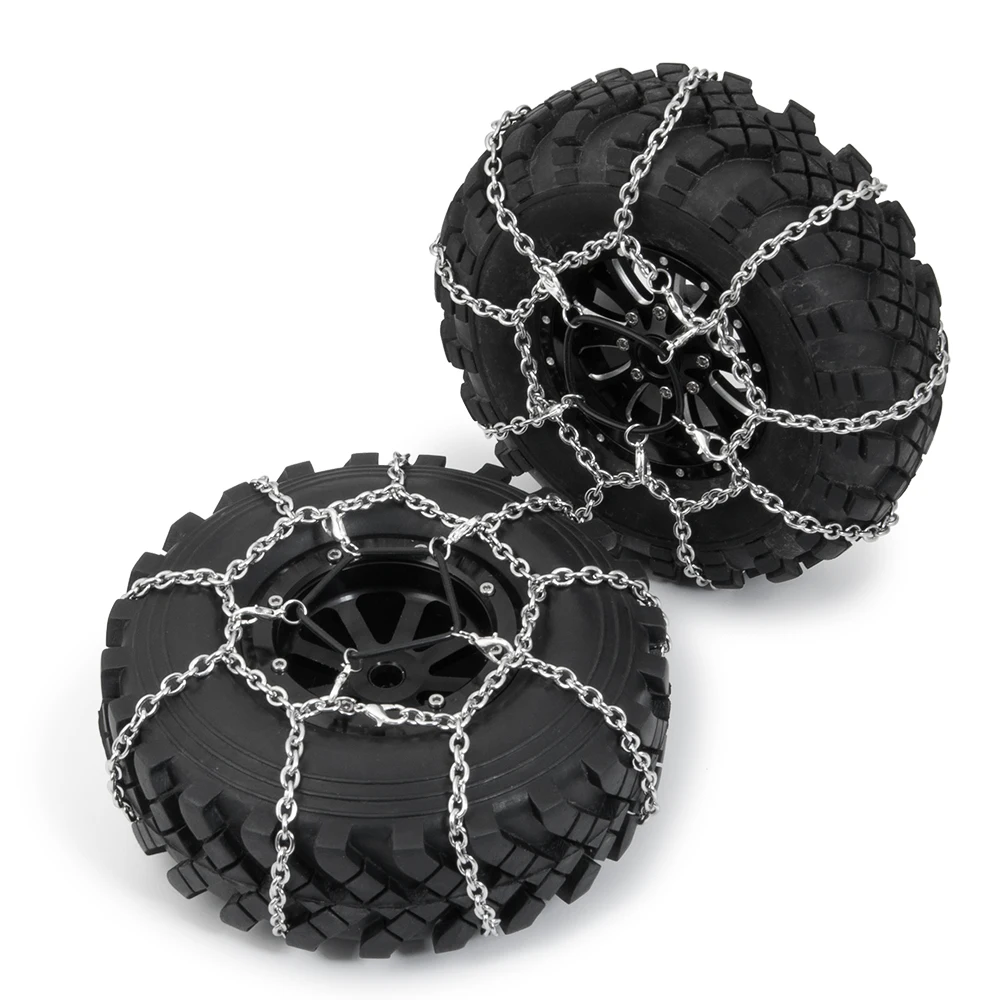 MIBIDAO 4 szt. Metalowe Łańcuchy Śniegowe na Koła Antypoślizgowe Łańcuchy Bezpieczeństwa na Śnieg do 1/10 RC Rock Crawler TRX4 TRX6 Axial SCX10 90046 D90