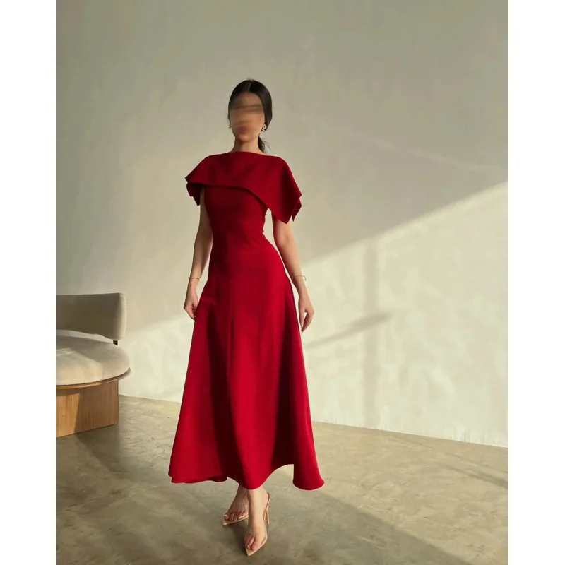 

Indie Elegant O Neck Prom Gown Women A-Line Red Simple Party Evening Dress Ankle Length Formal Occasion Dresses customized 2025