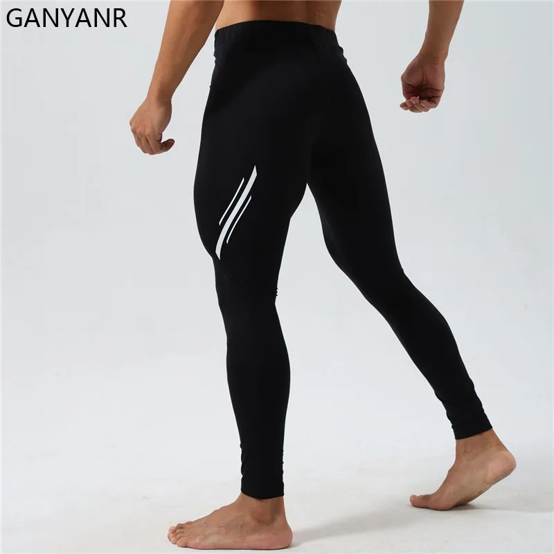 GANYANR Running Tights Men Fitness Training Compression cold weather thermal winter Gym Pants Athletic Leggings Long Trousers