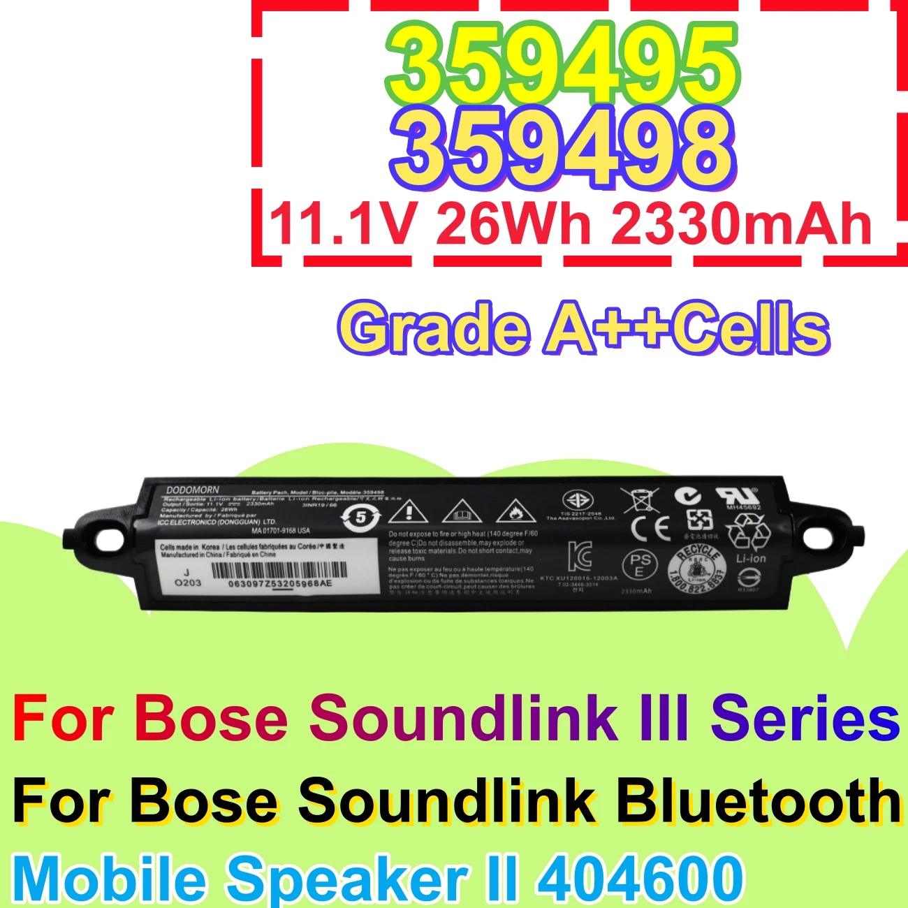 New 359495 Battery For Bose SoundLink II III SoundTouch 20 404600 414255 Replace 330105 330107 359498 Bluetooth Speaker Battery