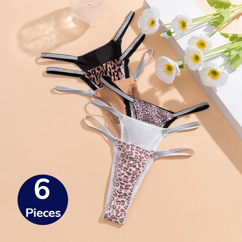 BZEL 6PCS Women's Panties Seamless Thongs Leopard Underwear Sexy Lingerie Ribbon Bikini Panties for Female Cozy G-strings Sale