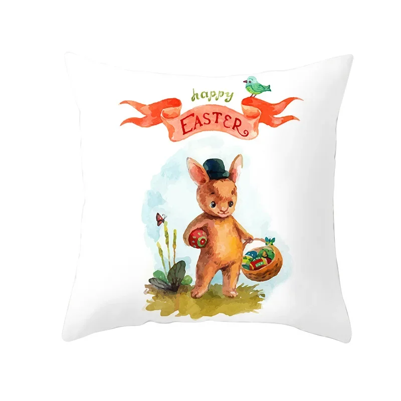 Happy Easter Decoration Pillowcase Sofa Cushion Case Bed Pillow Cover Home Party Cushion Cover Eggs Polyester Throw Pillow Case