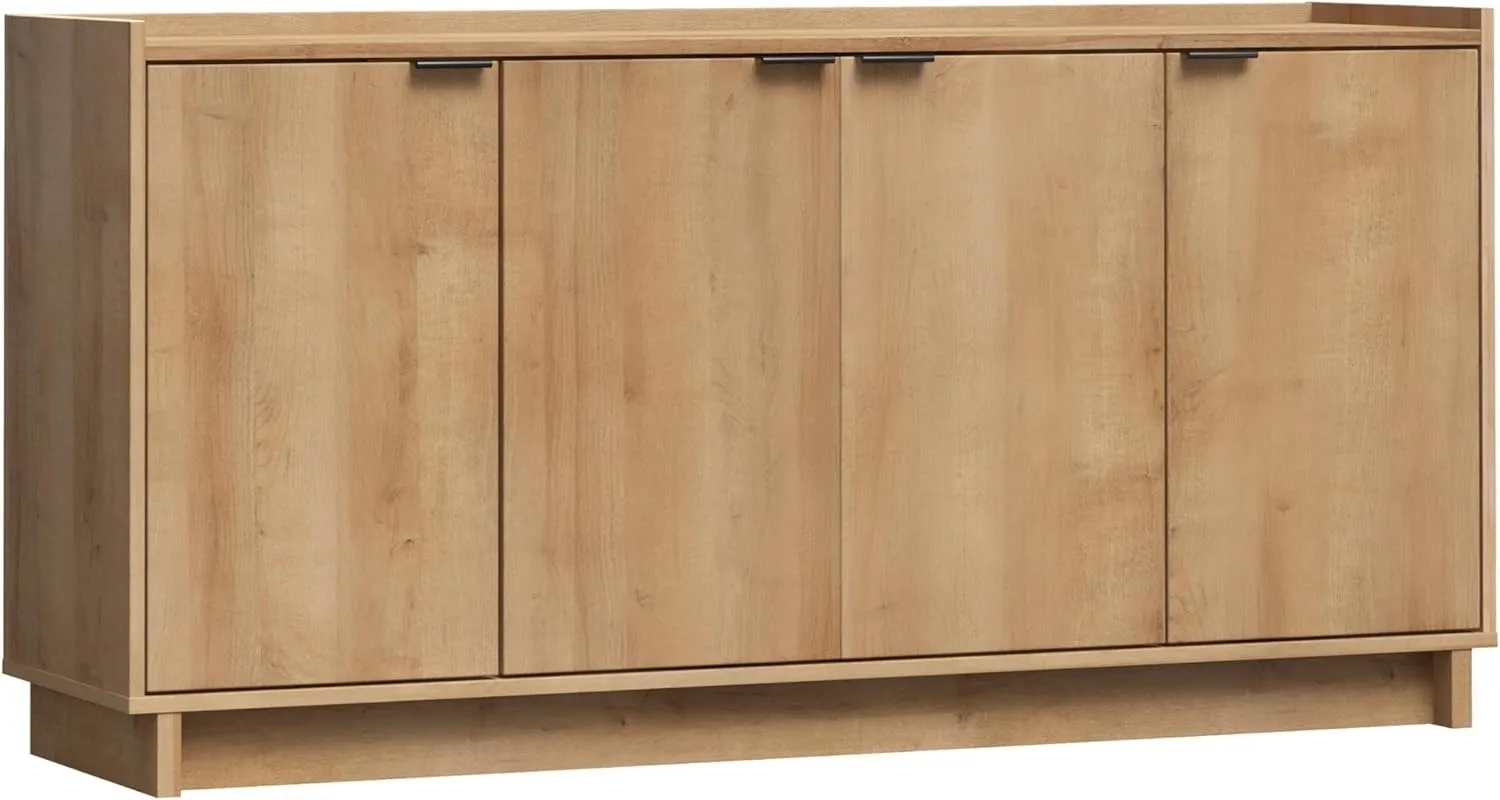 

4 Console Table, White Doors and Shelves, Sideboard Storage Cabinet, 60" W x 30" H x 16" D, Oak