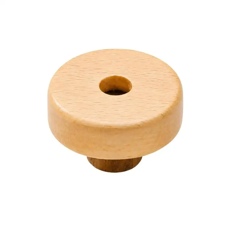652F Single Beech Wardrobe Knob with a Decorative Face and Threaded Metal Insert for Cabinet and Drawer Opening,