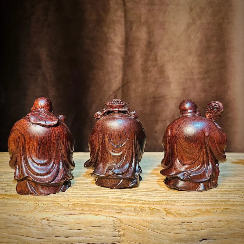 Ebony Fortune, Prosperity, Longevity Three Stars Handheld Ornament Home Office Decoration Solid Wood Carving Craft Toy