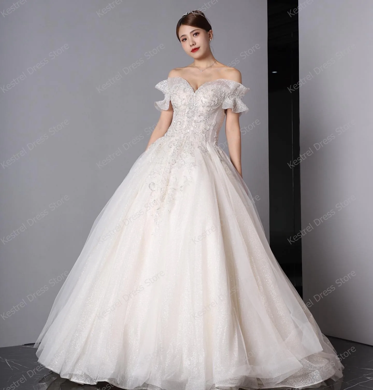 Princess Sweetheart a-line abiti da sposa paillettes lucide perline Appliques abiti da ballo in Tulle per abito da sposa lunghezza pavimento matrimonio