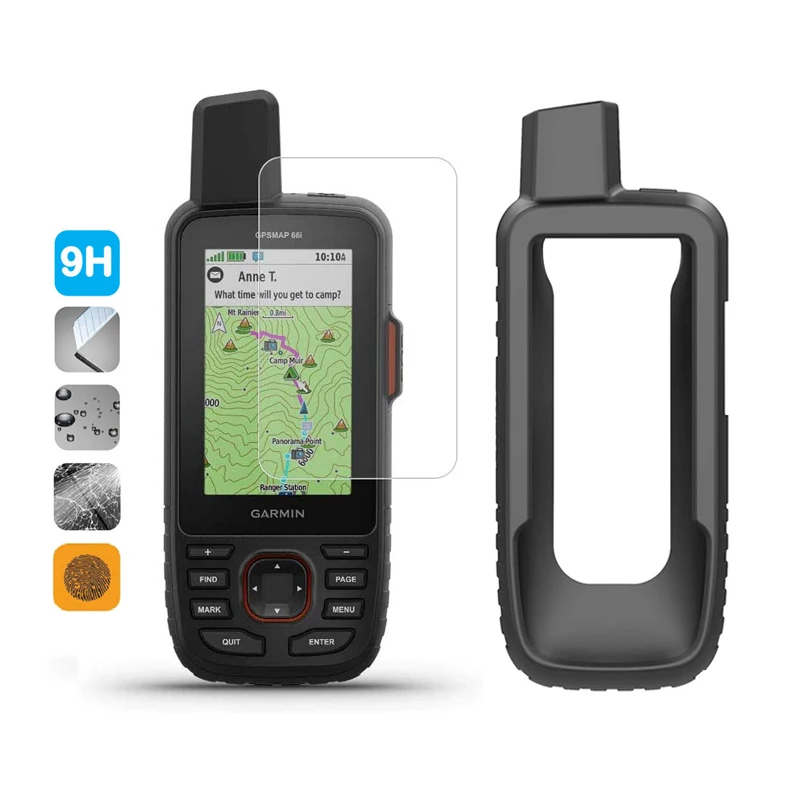 Silicone Protective Case + 9H Tempered Glass Screen Protector Shield Film for Garmin GPSMAP 66i 67i Handheld GPS Accessories