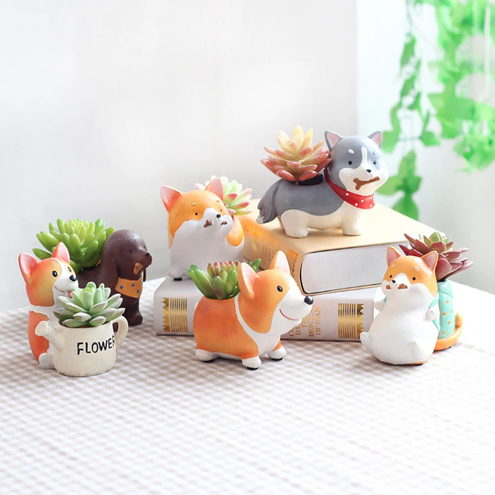 

Corgi Flower Pot Resin Plant Pots Dog Lover Gifts Succulent Vases Non Fading Durable Home Office Decor Cartoon Planter