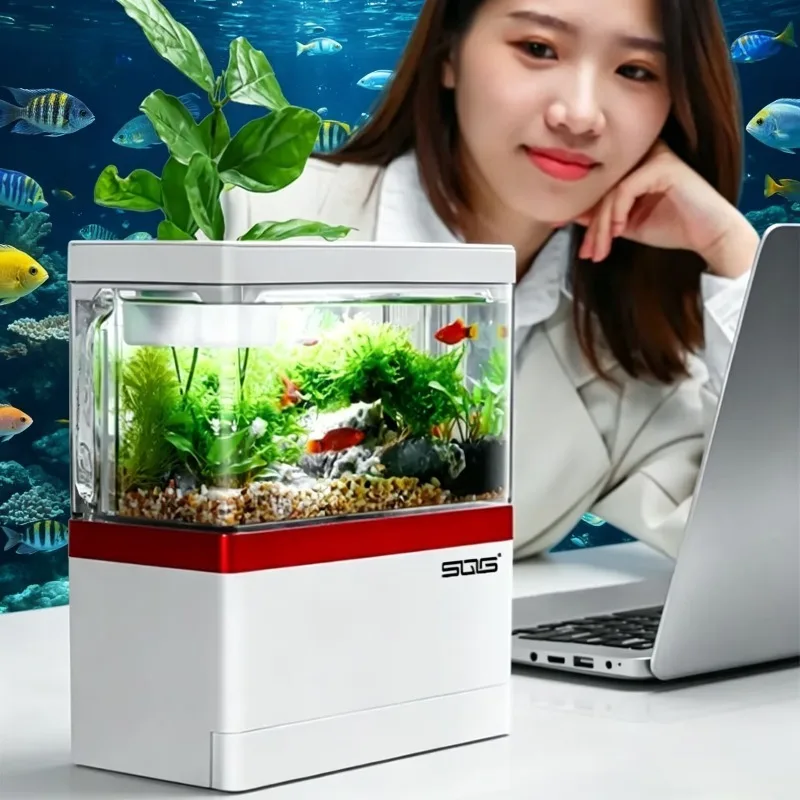 Mini pecera autocullante con filtro de carga, para escritorio, sala de estar, acuario ecológico sin agua para el hogar, 2026