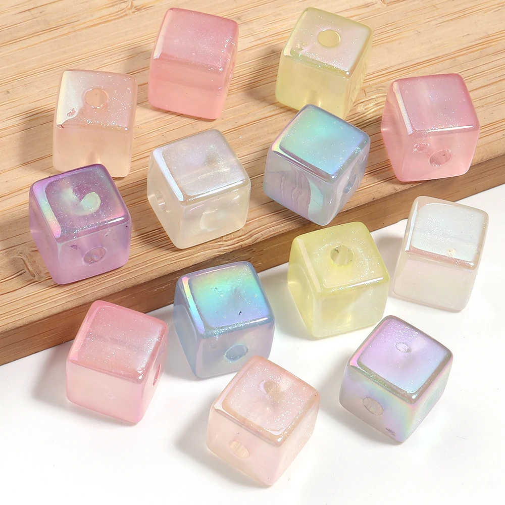 10 Stück/Set Leuchtende Quadratische Acrylperlen mit Großem Loch, lose Abstandshalterperlen für DIY Armband, Halskette, Schmuckherstellung, Zubehör – Detail 5