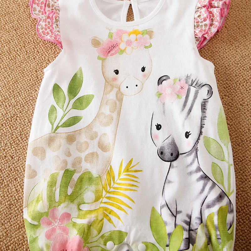 0-18 Baby Jumpsuit Cute Cartoon Sika Deer Printed Cotton Casual, Comfortable, Soft Boy And Girl Summer SleevelessNewborn Clothes