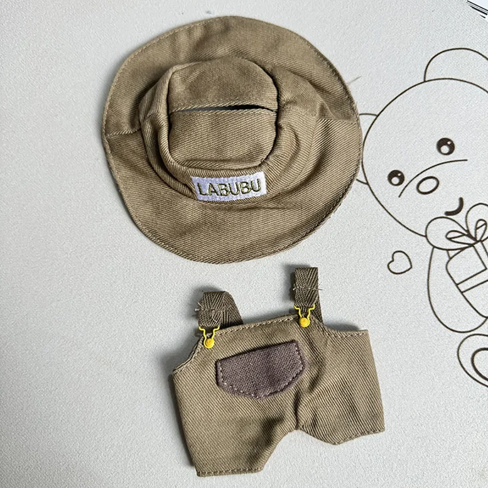 Labubu 17 cm Puppenmode, Puppenkleidung, Rucksack, Hose mit Hut und Schuhen, passender Anzug, Puppenkleidung, Outfit-Zubehör