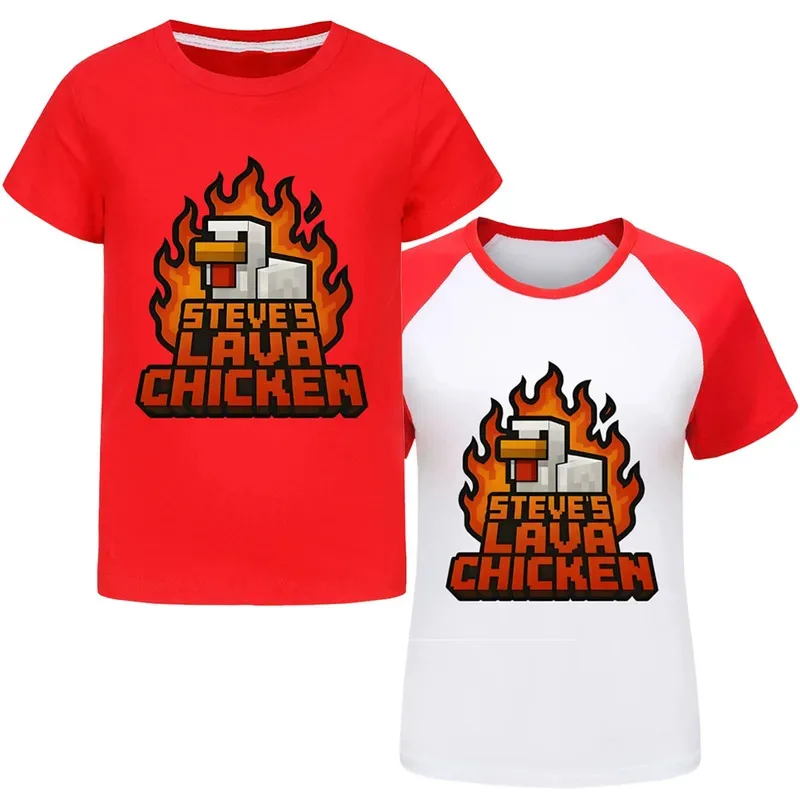 

Steve's Lava Chicken T-Shirt Kids Chicken Jockey T-shirts Toddler Girls Short Sleeve Tops Boys Summer Clothes Children Clothing