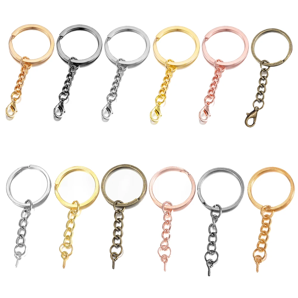 

10Pcs/Bag 25 28 30mm Key Chain Key Ring With Eye Screw Round Split Keyrings Screw Eye Pin For DIY Jewelry Making Findings Supply