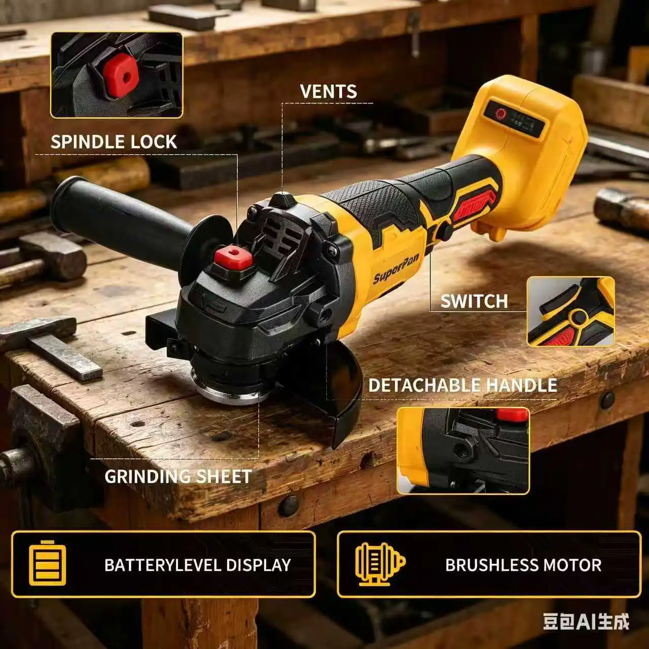 

Портативная беспроводная угловая шлифовальная машина, бесщеточная, 10000 об/мин, легко переносимая для работы на улице и на объекте, без аккумулятора, для Dewalt