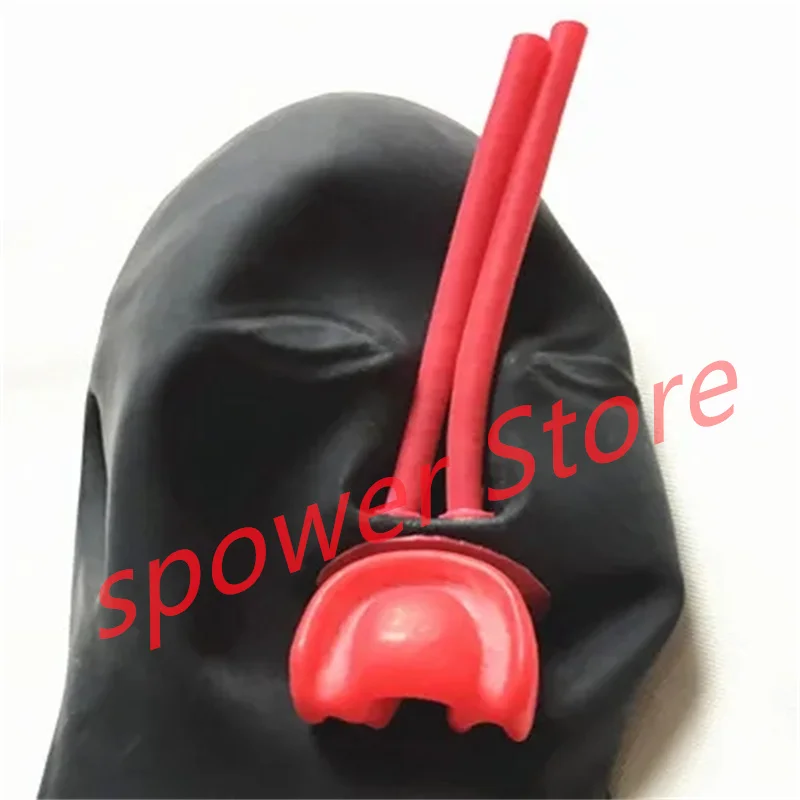 Natural Latex Full Head Latex Hoods Rubber Mask Fetish Cosplay Mask with Nose Tube Teeth Gag Back Zipper Club Wear