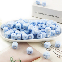 Sunrony 10~100Pcs Silicone Letter Beads 12MM Blue Square Alphabet Spacer Bead DIY Name Bracelet For Jewelry Making