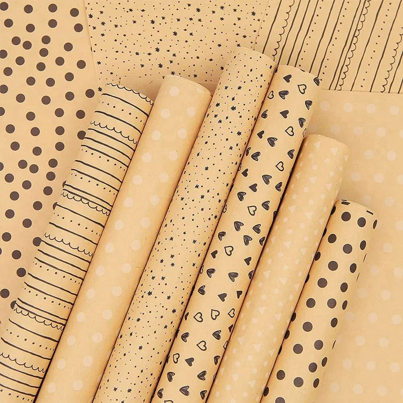 HOT-Kraft Gift Wrapping Paper,Birthday Wrapping Paper,24 Sheets Kraft Brown Wrapping Paper With Tags Jute Strings Sticker